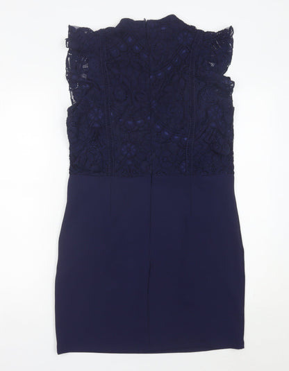 Boohoo Women Blue Lace Sheath Dress Size 14 Formal Party