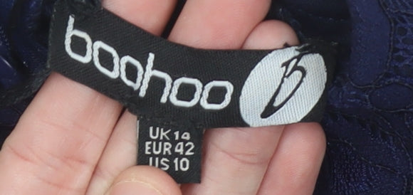 Boohoo Women Blue Lace Sheath Dress Size 14 Formal Party