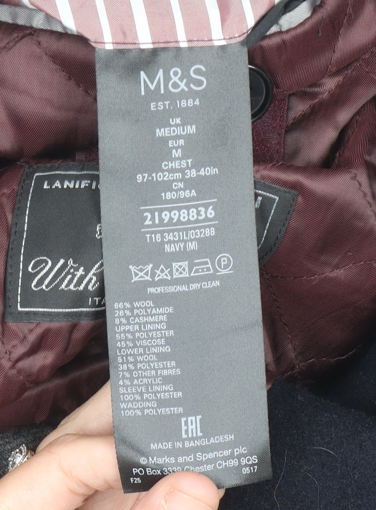 Mens UK Size M Marks and Spencer Blue Overcoat