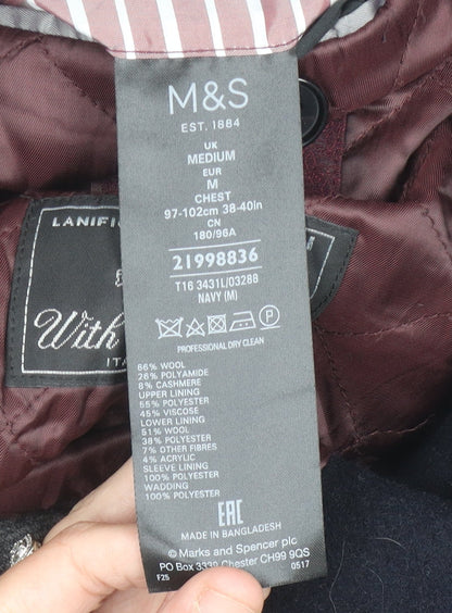 Mens UK Size M Marks and Spencer Blue Overcoat