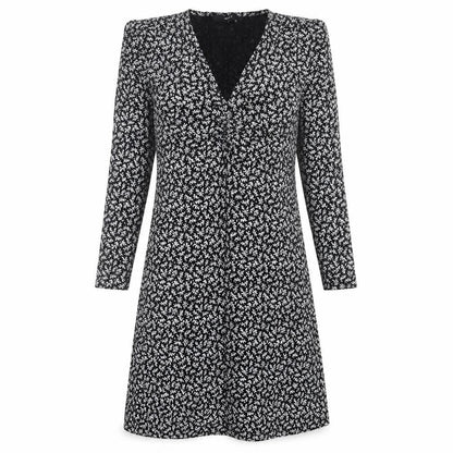 Next Womens Black Floral A-Line Jersey Dress Size 10 V-Neck Long Sleeve