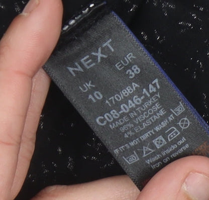 Next Womens Black Floral A-Line Jersey Dress Size 10 V-Neck Long Sleeve