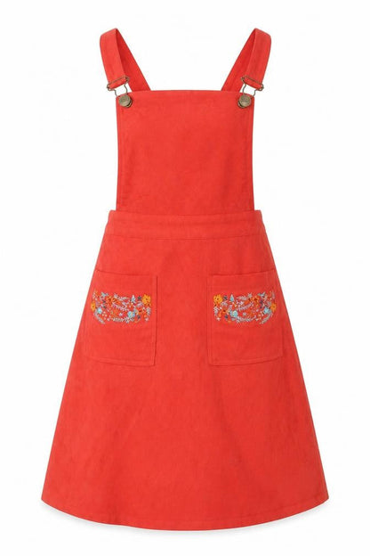 Harkel Women’s Red Pinafore Dress UK 8 Embroidered Pockets