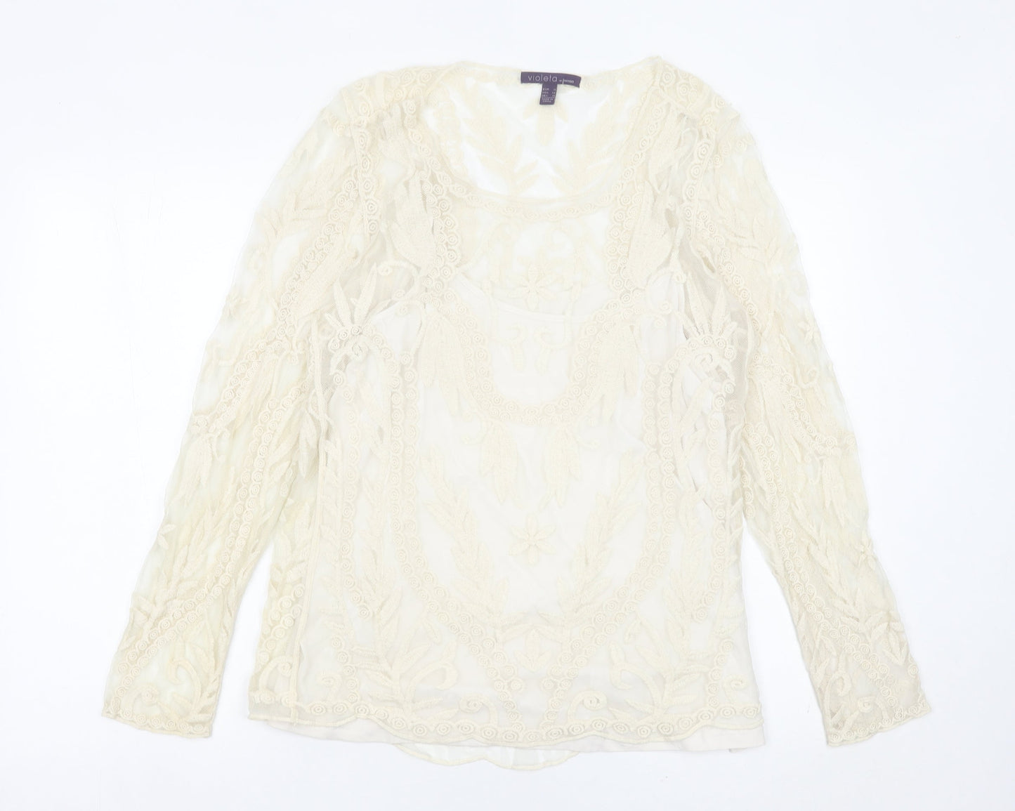 Violeta by Mango Women’s Ivory Lace Tunic Blouse Size 14