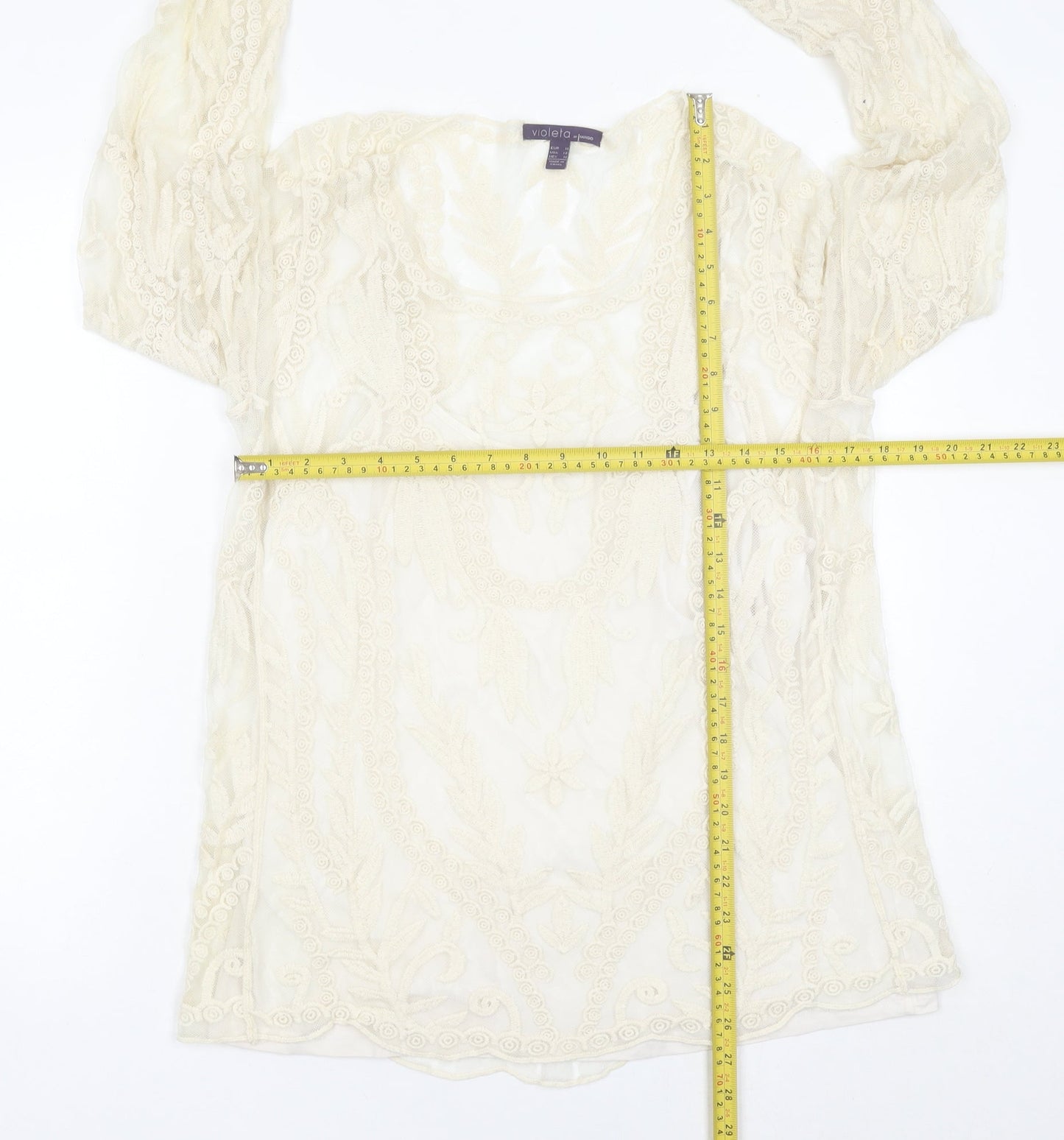 Violeta by Mango Women’s Ivory Lace Tunic Blouse Size 14