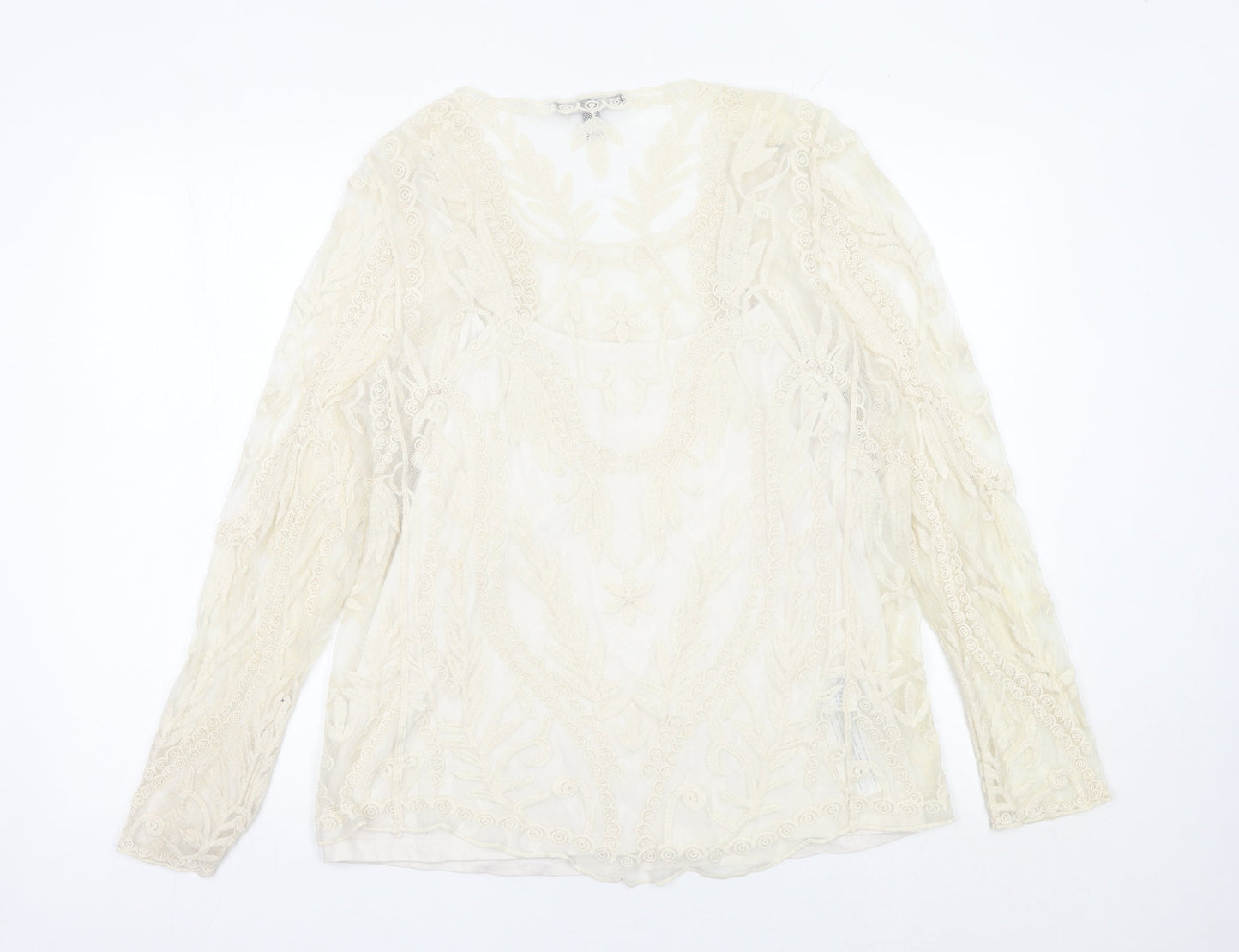 Violeta by Mango Women’s Ivory Lace Tunic Blouse Size 14