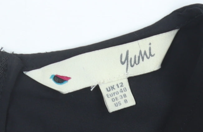 Yumi Women Black Size 12 Wide-Leg V-Neck Belted Jumpsuit