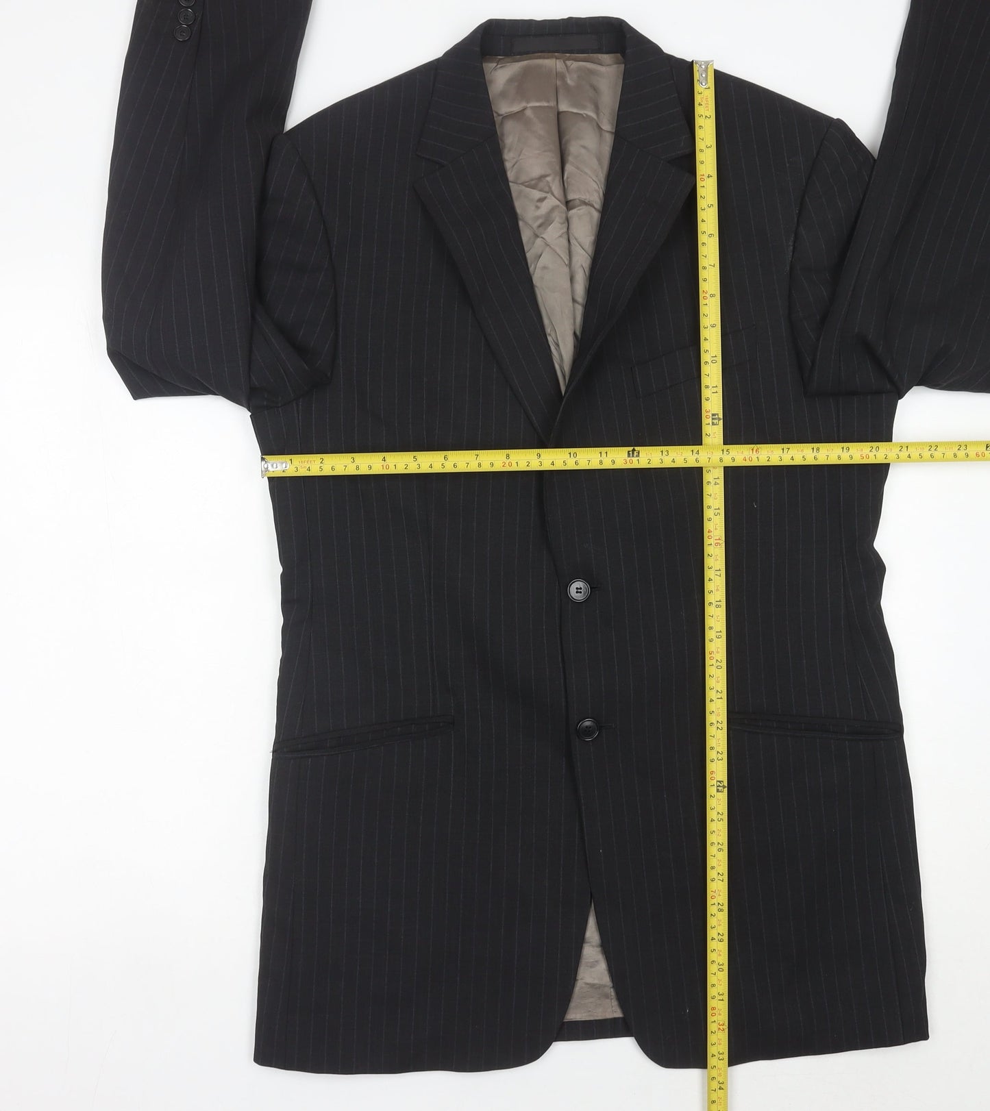 Marks and Spencer Men’s Grey Pinstripe Wool Blazer Jacket 40” Chest L