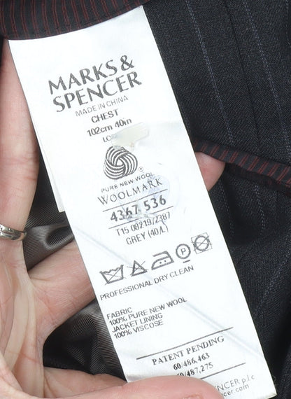 Marks and Spencer Men’s Grey Pinstripe Wool Blazer Jacket 40” Chest L