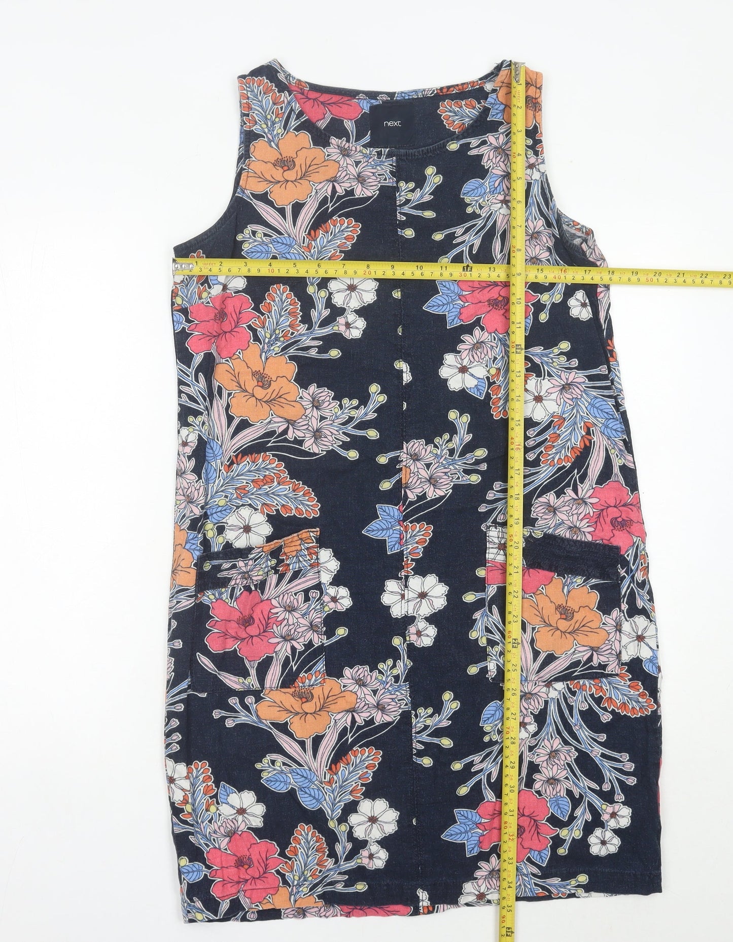 Next Women’s Multicoloured Floral Shift Dress Size 10 Sleeveless Linen Blend