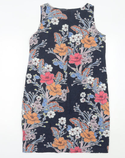 Next Women’s Multicoloured Floral Shift Dress Size 10 Sleeveless Linen Blend