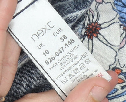 Next Women’s Multicoloured Floral Shift Dress Size 10 Sleeveless Linen Blend