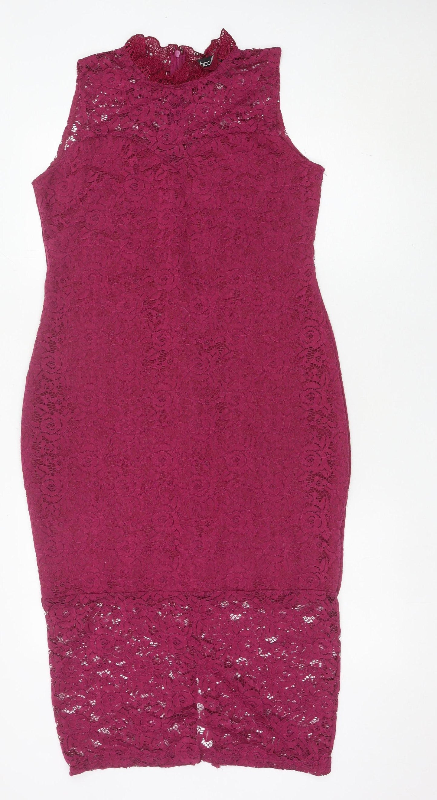 Boohoo Womens Purple Lace Bodycon Midi Dress Size 14 Sleeveless Partywear