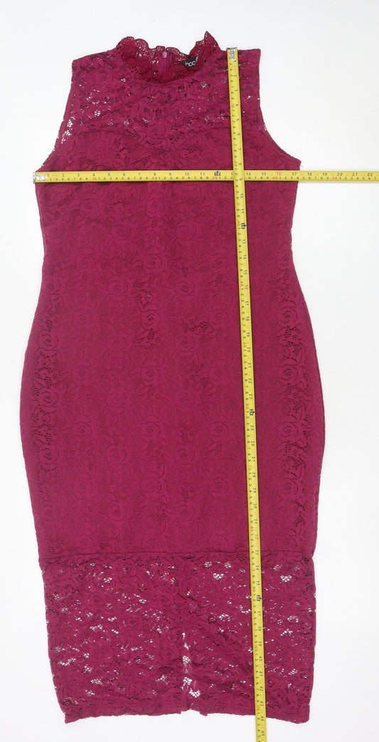 Boohoo Womens Purple Lace Bodycon Midi Dress Size 14 Sleeveless Partywear