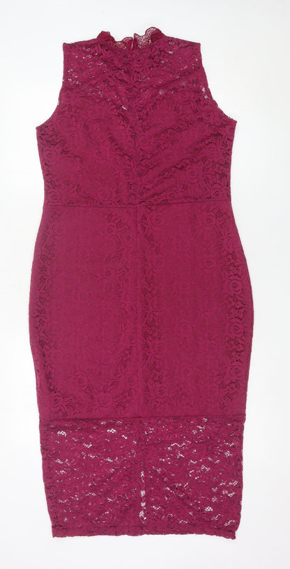 Boohoo Womens Purple Lace Bodycon Midi Dress Size 14 Sleeveless Partywear