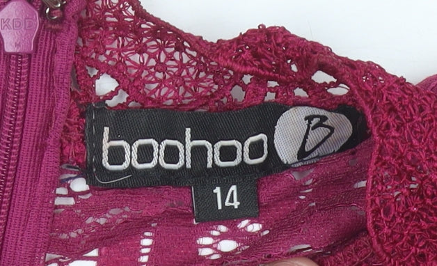 Boohoo Womens Purple Lace Bodycon Midi Dress Size 14 Sleeveless Partywear