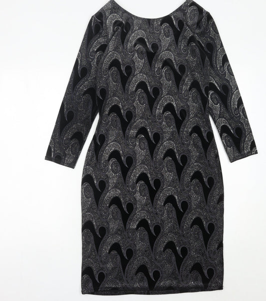 Quiz Women’s Black Paisley Bodycon Dress Size 12 Stretch Velvet