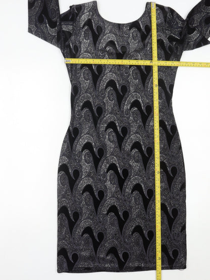 Quiz Women’s Black Paisley Bodycon Dress Size 12 Stretch Velvet