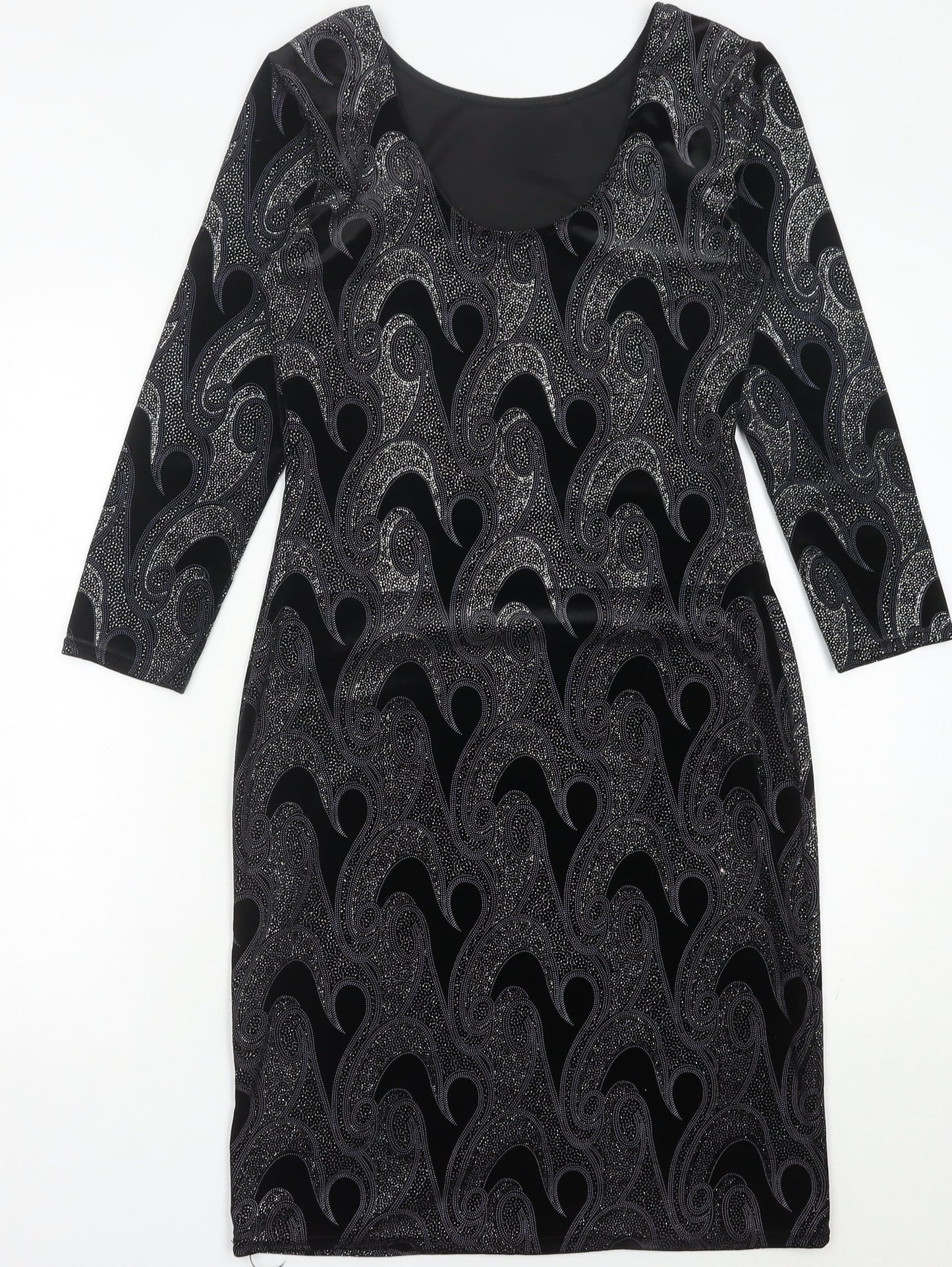 Quiz Women’s Black Paisley Bodycon Dress Size 12 Stretch Velvet