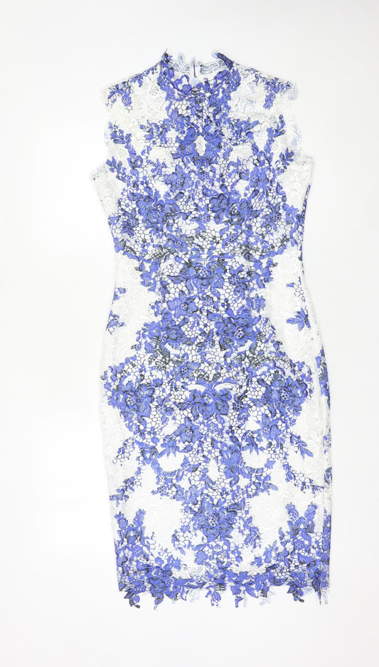 Paper Dolls Women's Blue White Floral Lace Sheath Dress Size 8