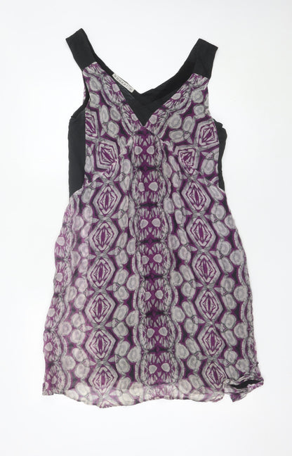 Kookai Womens Purple Grey Geometric Silk Shift Dress Size 12