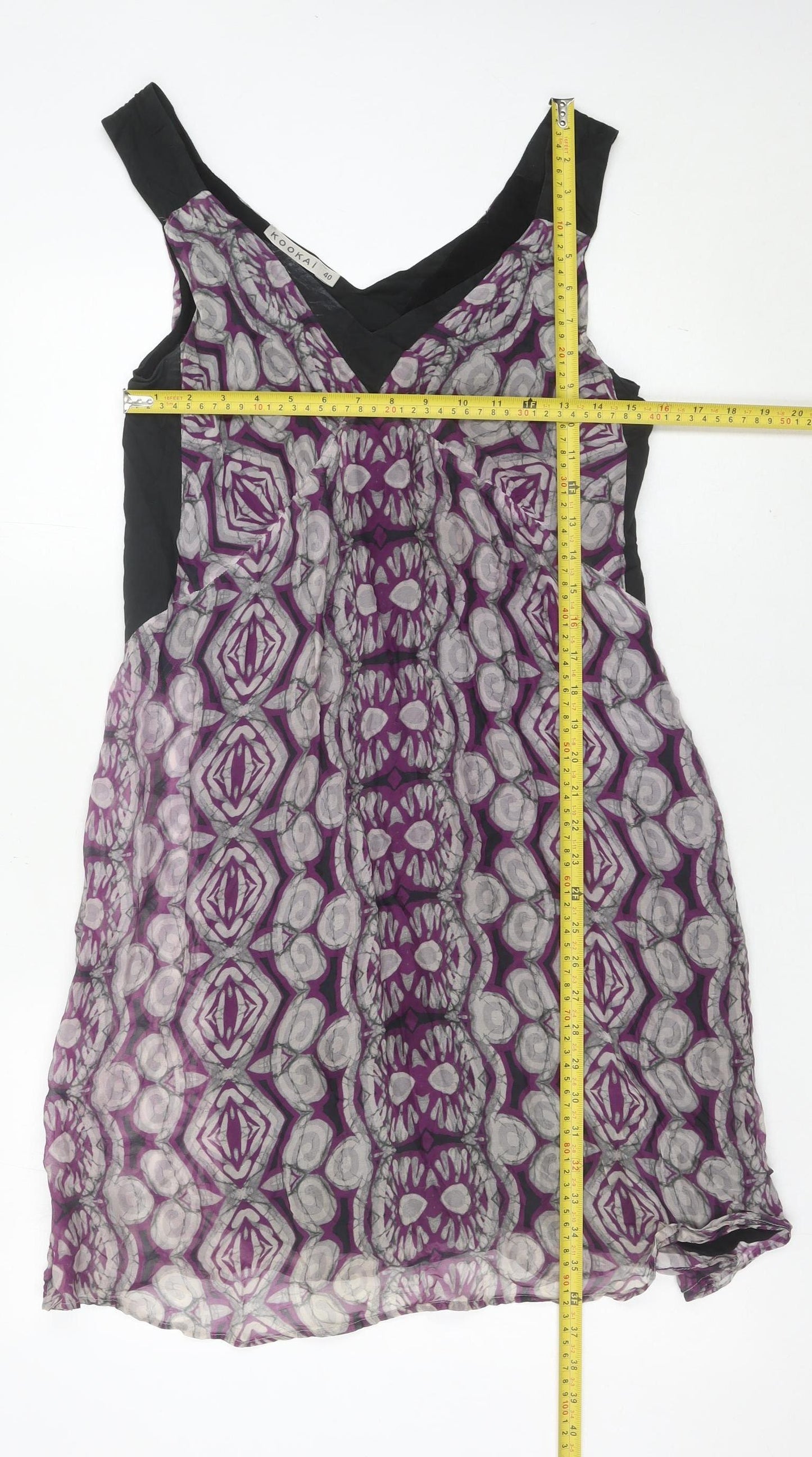 Kookai Womens Purple Grey Geometric Silk Shift Dress Size 12