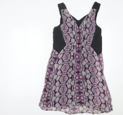 Kookai Womens Purple Grey Geometric Silk Shift Dress Size 12