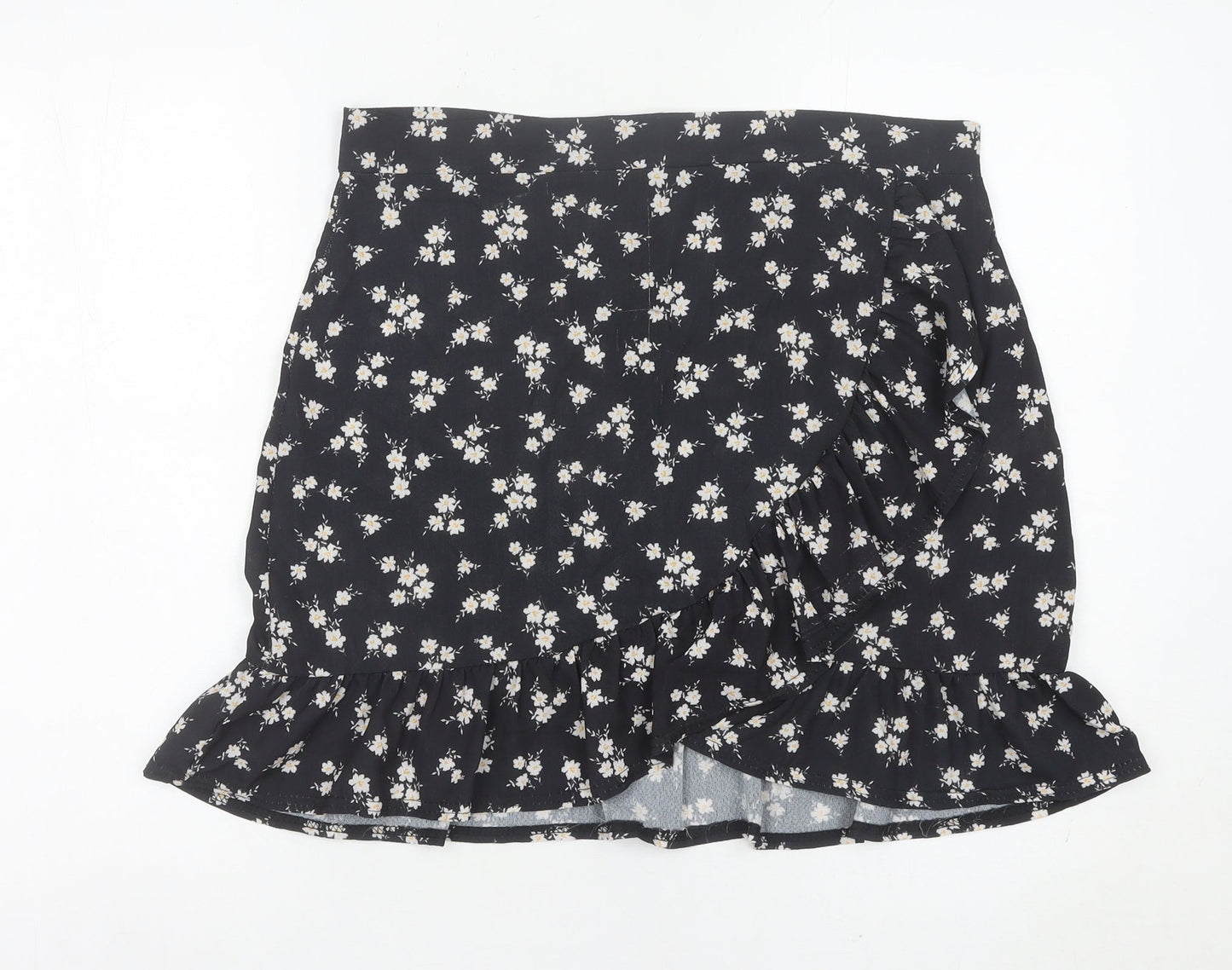 PrettyLittleThing Women's Black Floral Wrap Skirt Size 14