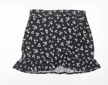 PrettyLittleThing Women's Black Floral Wrap Skirt Size 14