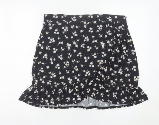 PrettyLittleThing Women's Black Floral Wrap Skirt Size 14