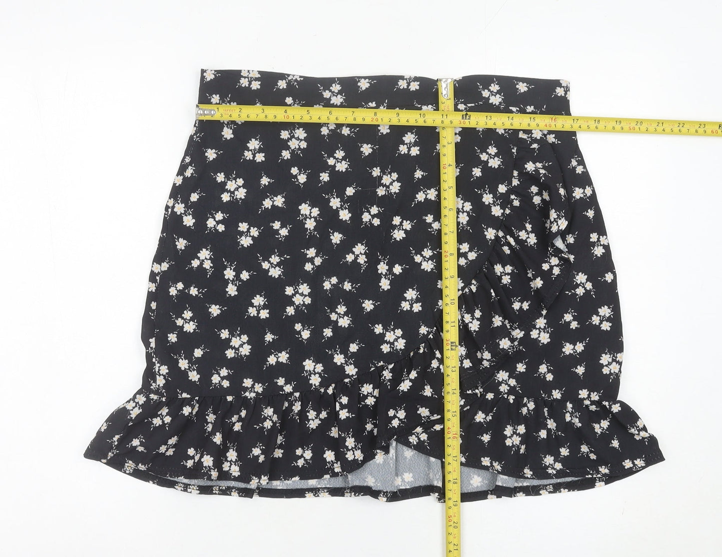 PrettyLittleThing Women's Black Floral Wrap Skirt Size 14