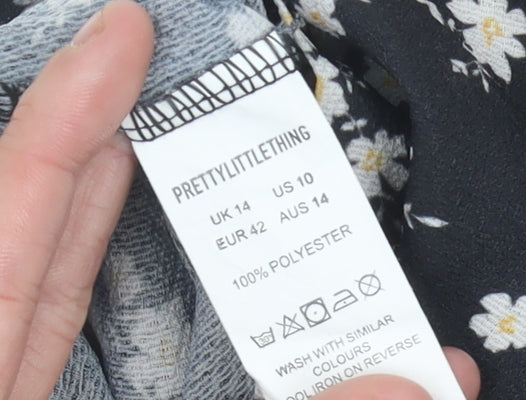 PrettyLittleThing Women's Black Floral Wrap Skirt Size 14