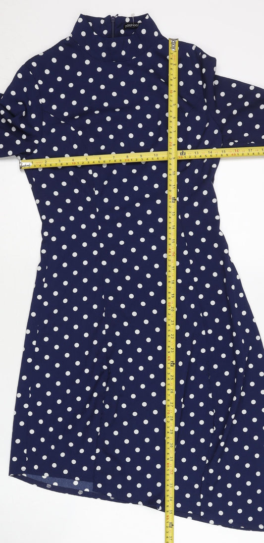 Boohoo Womens Blue Polka Dot Asymmetric Sheath Dress UK 6 Petite