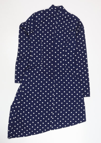 Boohoo Womens Blue Polka Dot Asymmetric Sheath Dress UK 6 Petite
