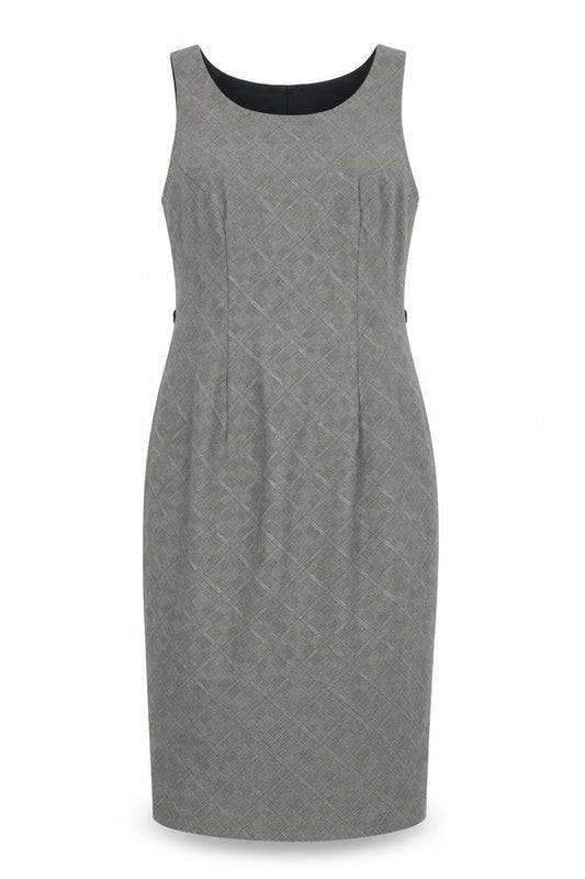 Front view of Wallis Women’s Grey Check Sheath Dress, size UK 10, Sleeveless Workwear