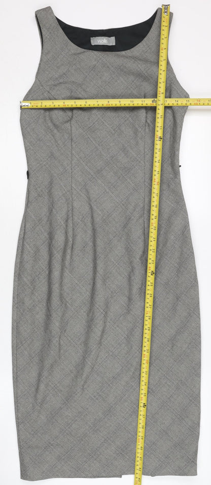 Wallis Women’s Grey Check Sheath Dress Size 10 Sleeveless Workwear