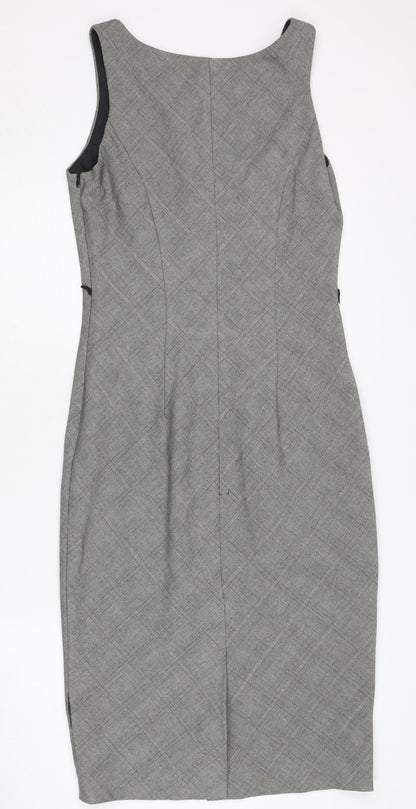 Wallis Women’s Grey Check Sheath Dress Size 10 Sleeveless Workwear
