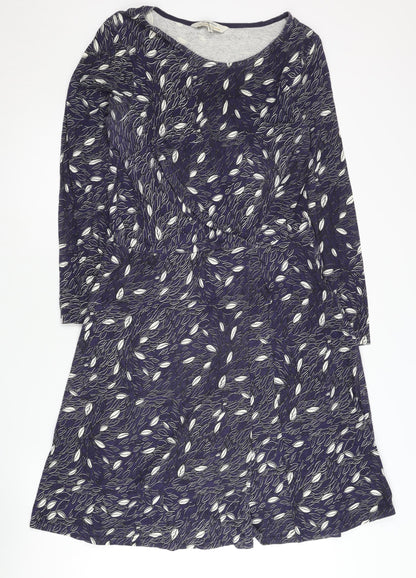 People Tree Women’s Blue Floral A-Line Dress Size 14 Cotton