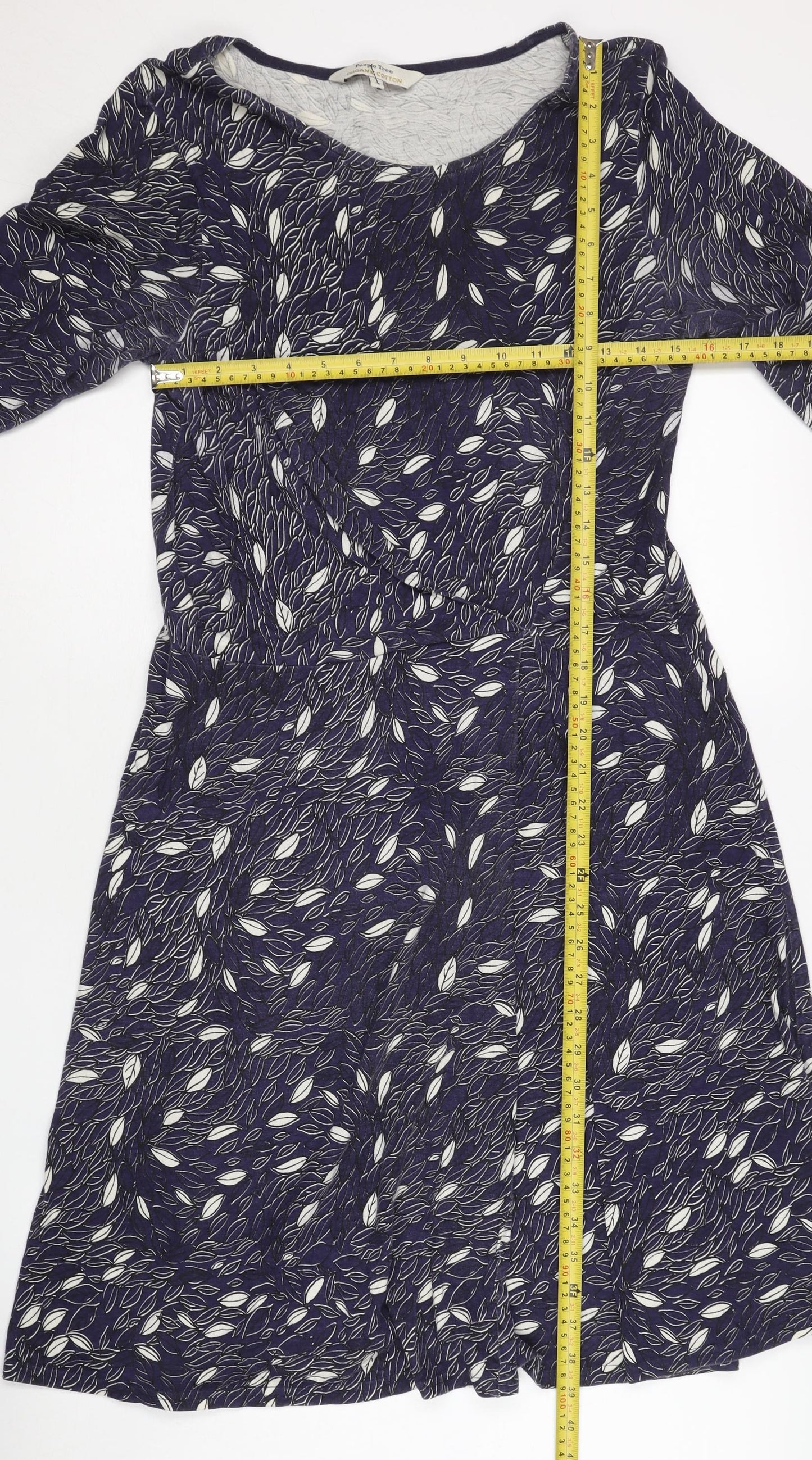 People Tree Women’s Blue Floral A-Line Dress Size 14 Cotton