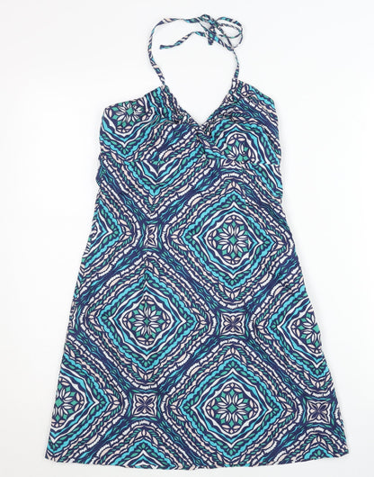 H&M Women’s Blue Geometric Halter A-Line Summer Dress Size 10