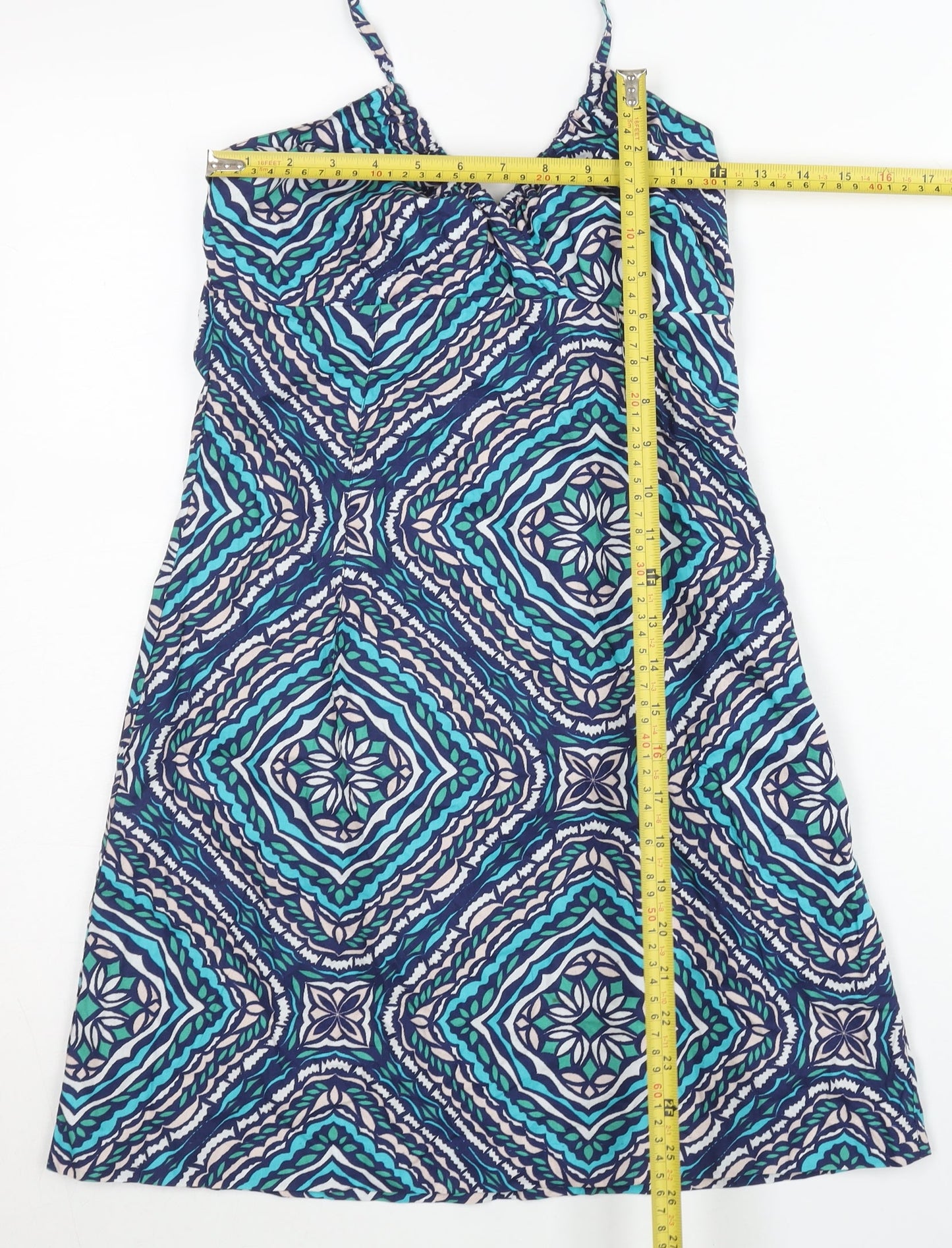 H&M Women’s Blue Geometric Halter A-Line Summer Dress Size 10