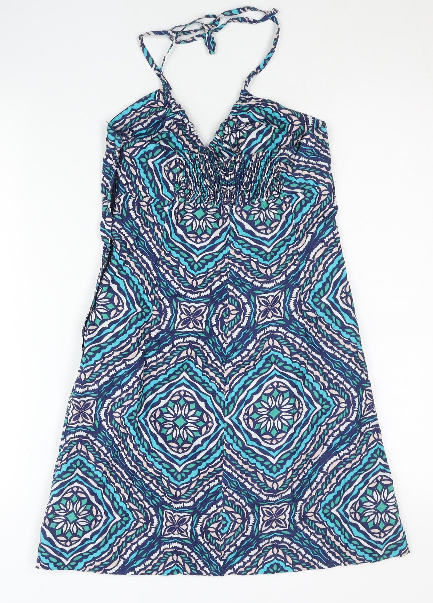 H&M Women’s Blue Geometric Halter A-Line Summer Dress Size 10