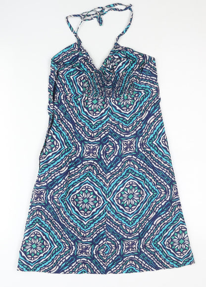 H&M Women’s Blue Geometric Halter A-Line Summer Dress Size 10