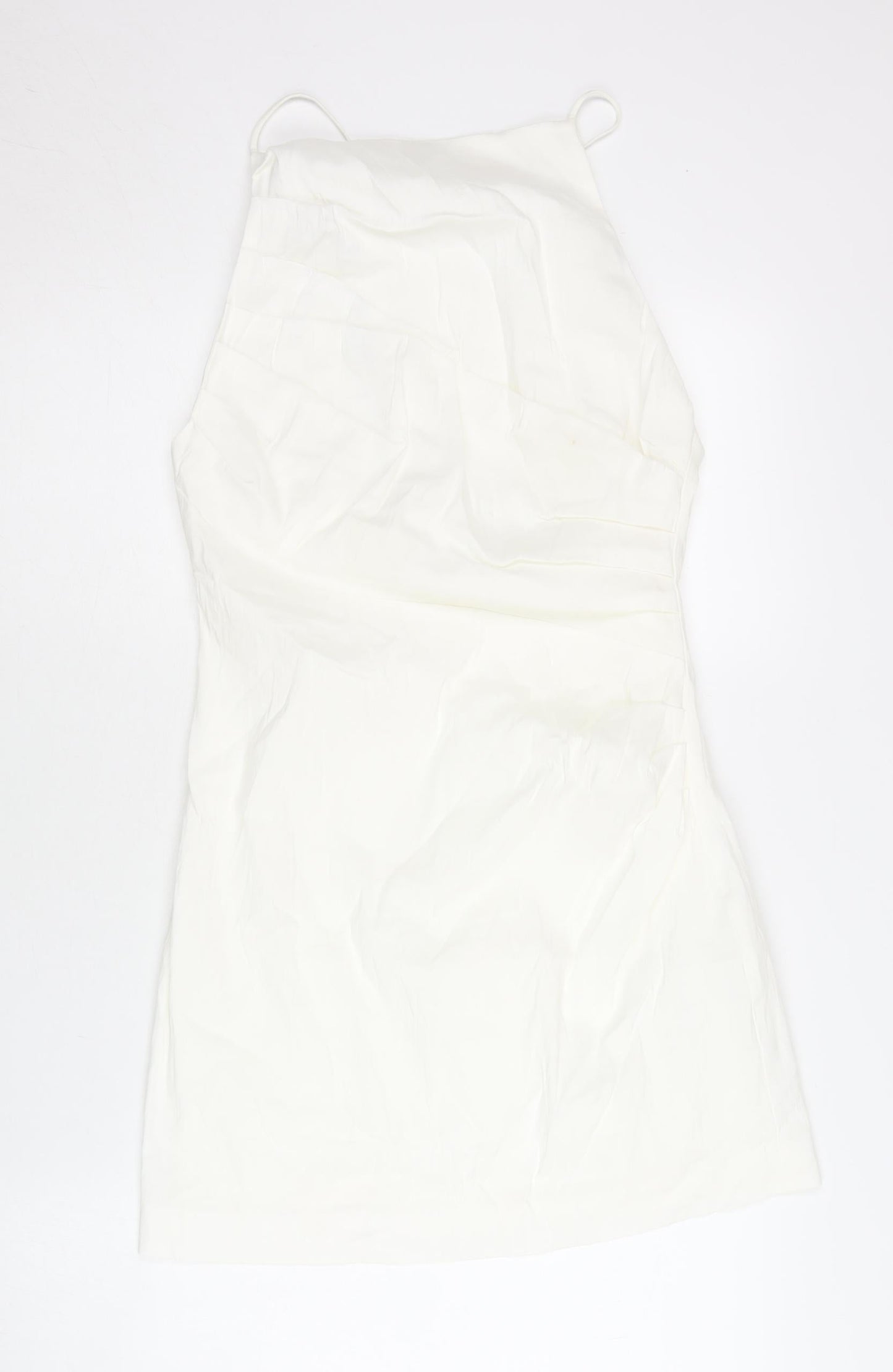 Zara Women White Linen Blend Slip Dress Size 14 Halter Sleeveless Short