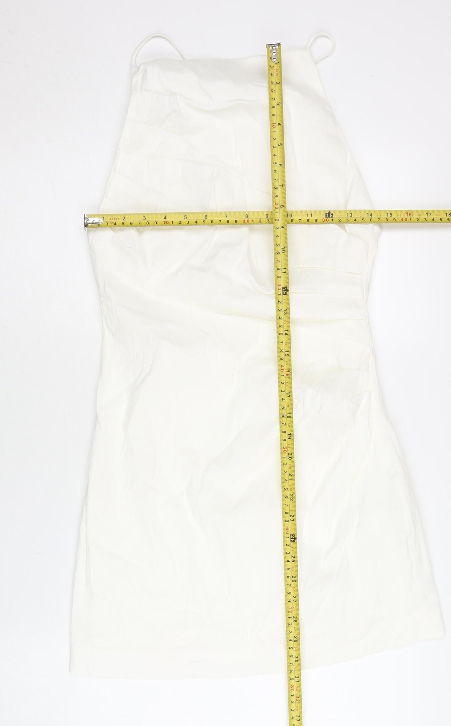 Zara Women White Linen Blend Slip Dress Size 14 Halter Sleeveless Short