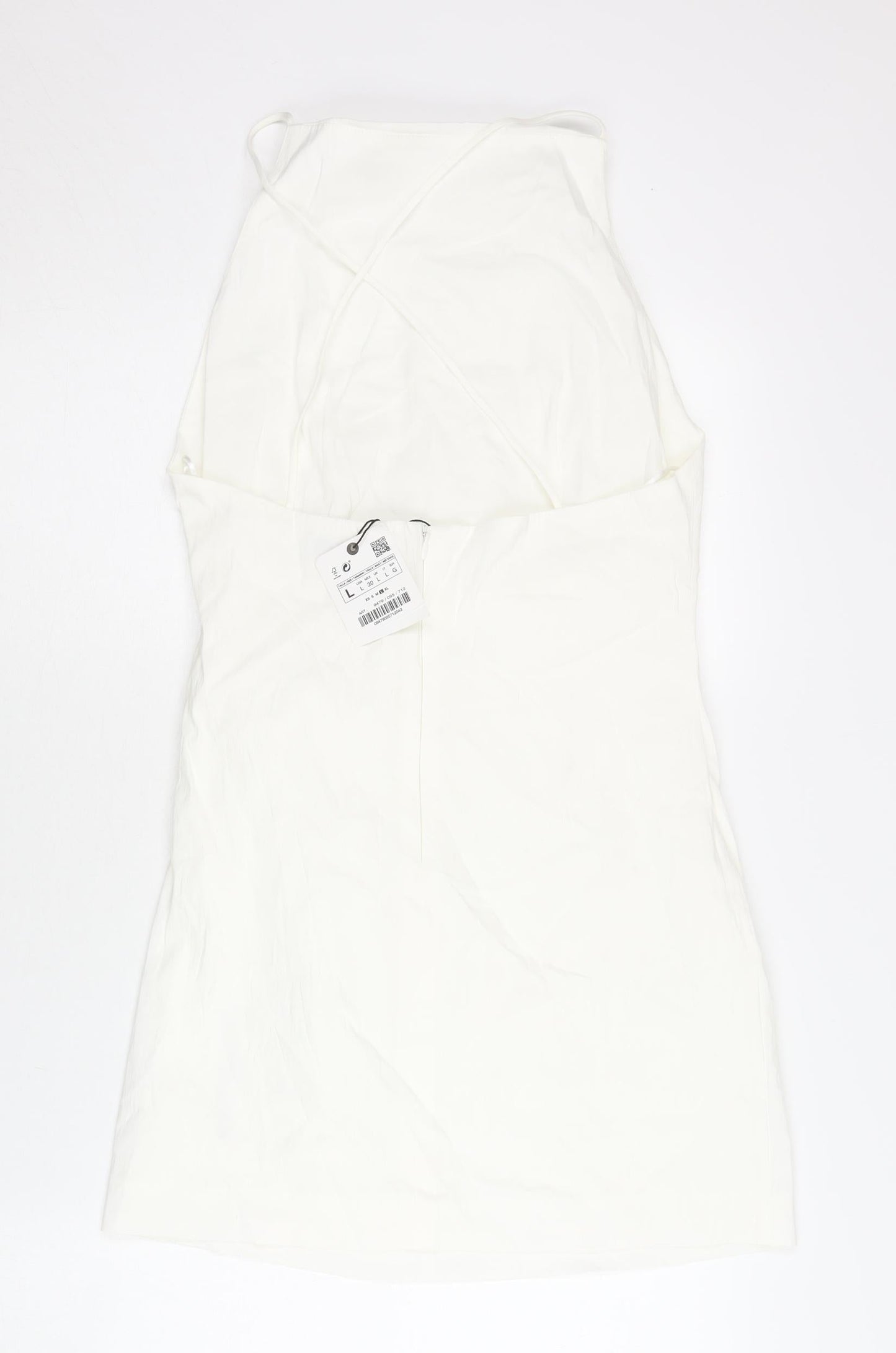 Zara Women White Linen Blend Slip Dress Size 14 Halter Sleeveless Short