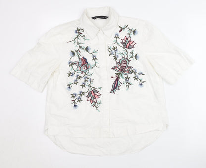 Womens UK Size 8 Zara White Tunic Button-Up