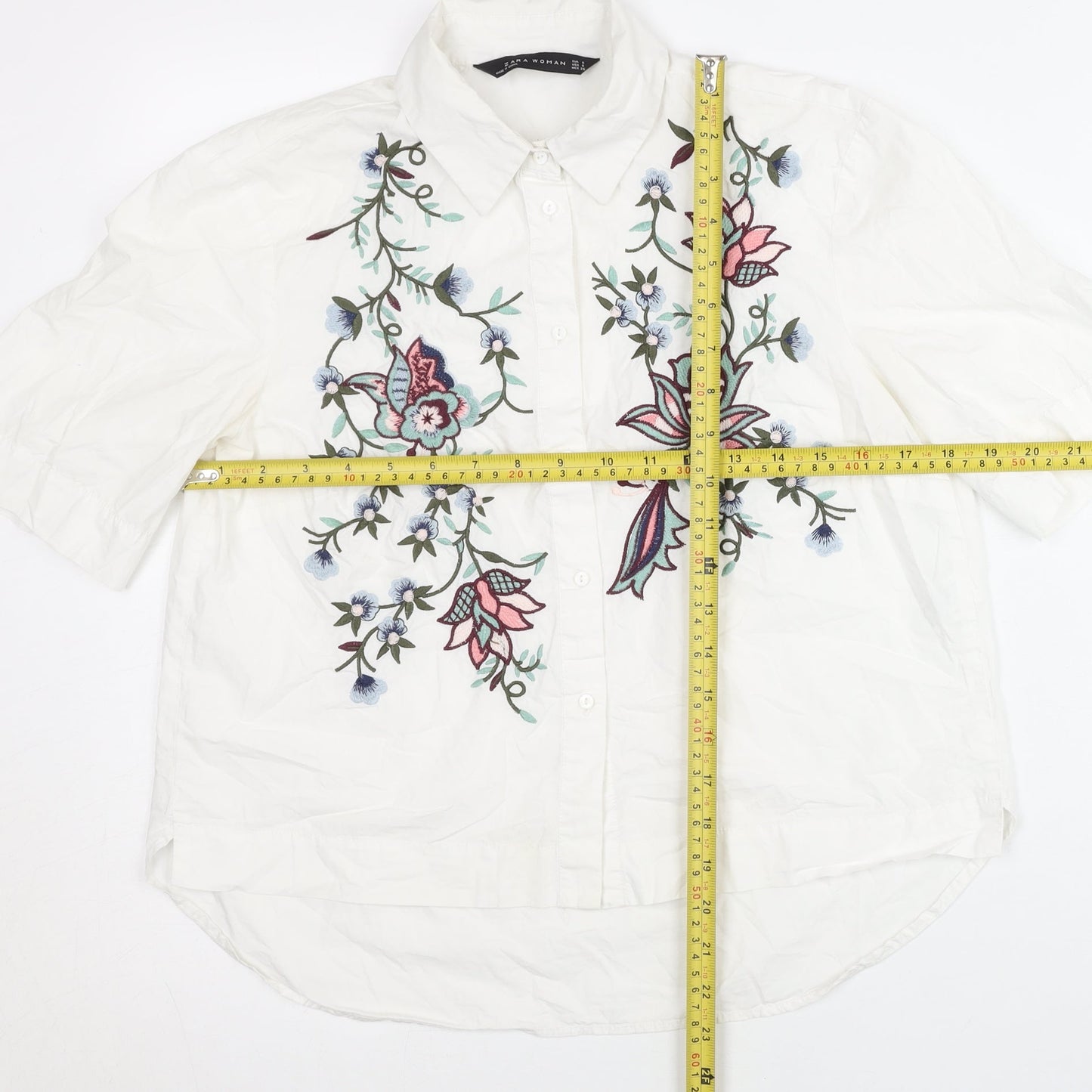 Womens UK Size 8 Zara White Tunic Button-Up