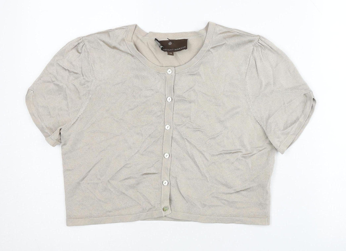 Fenn Wright Manson Women’s Beige Cardigan Size 12 Short Sleeve Knit