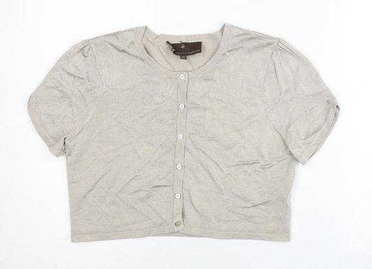 Fenn Wright Manson Women’s Beige Cardigan Size 12 Short Sleeve Knit